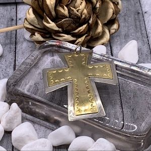 Unique hammered silver & brass pendant cross.